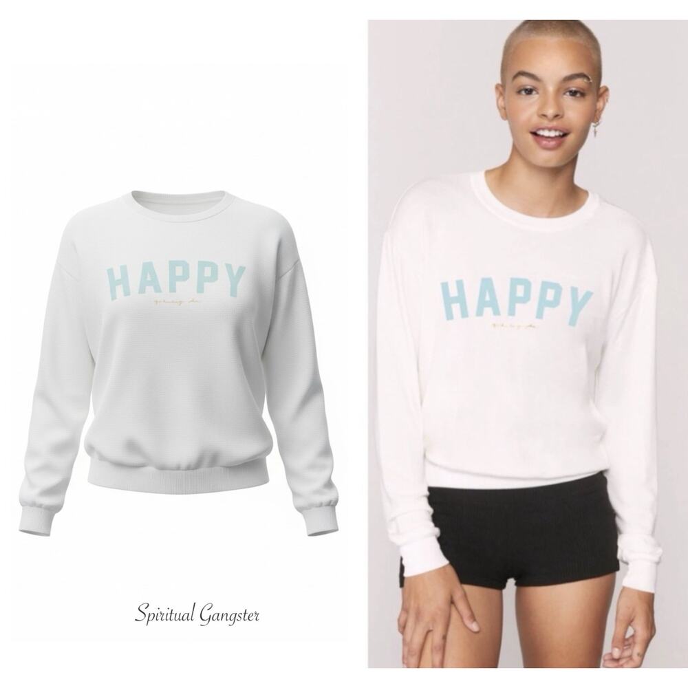 Spiritual Gangster HAPPY Crew Neck Savasana Ivory Sweatshirt Women Size M NWT